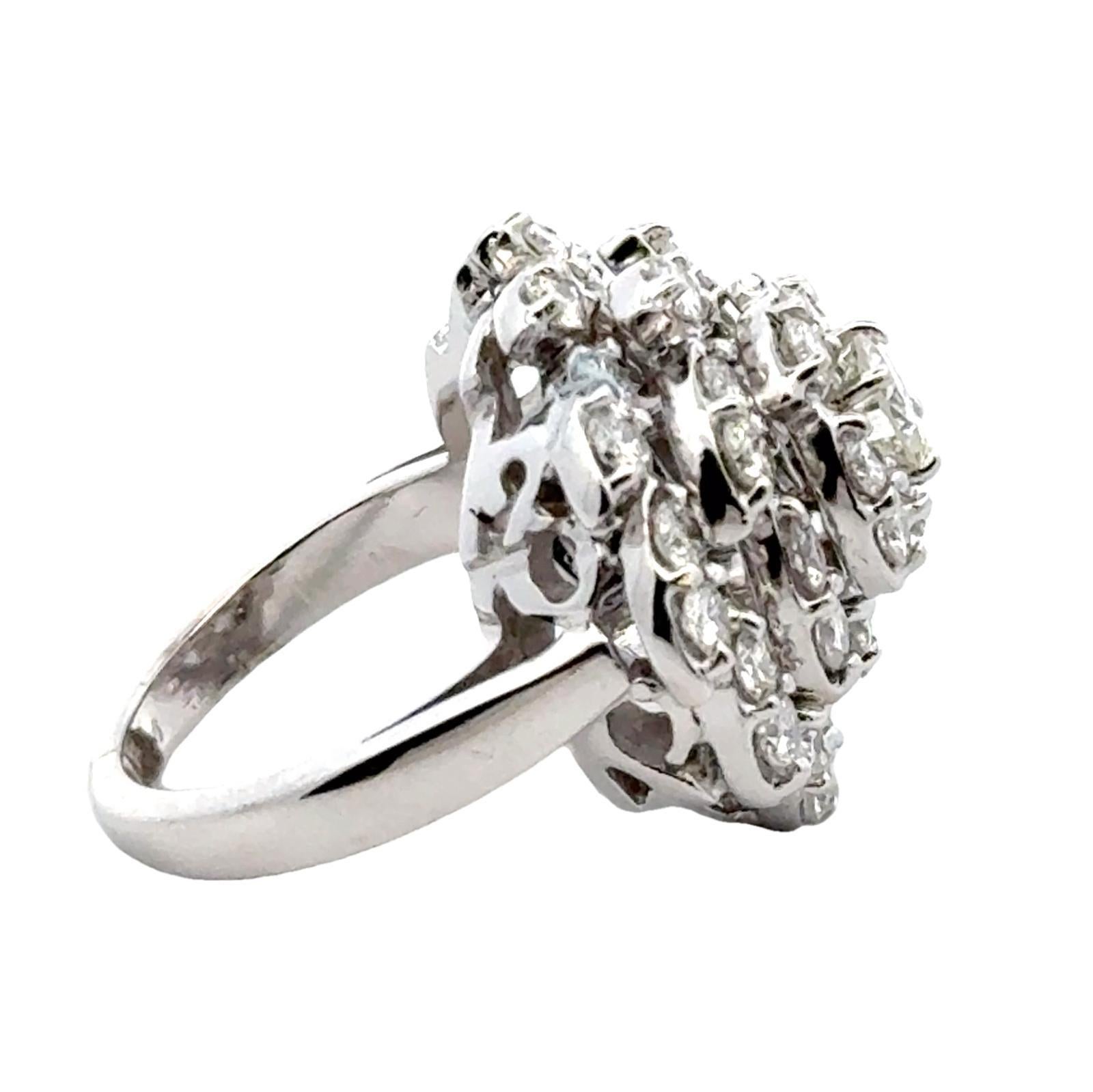 Mid-20th Century Diamond Spiral Cluster Cocktail Ring 14 Karat White Gold In Excellent Condition For Sale In Boca Raton, FL