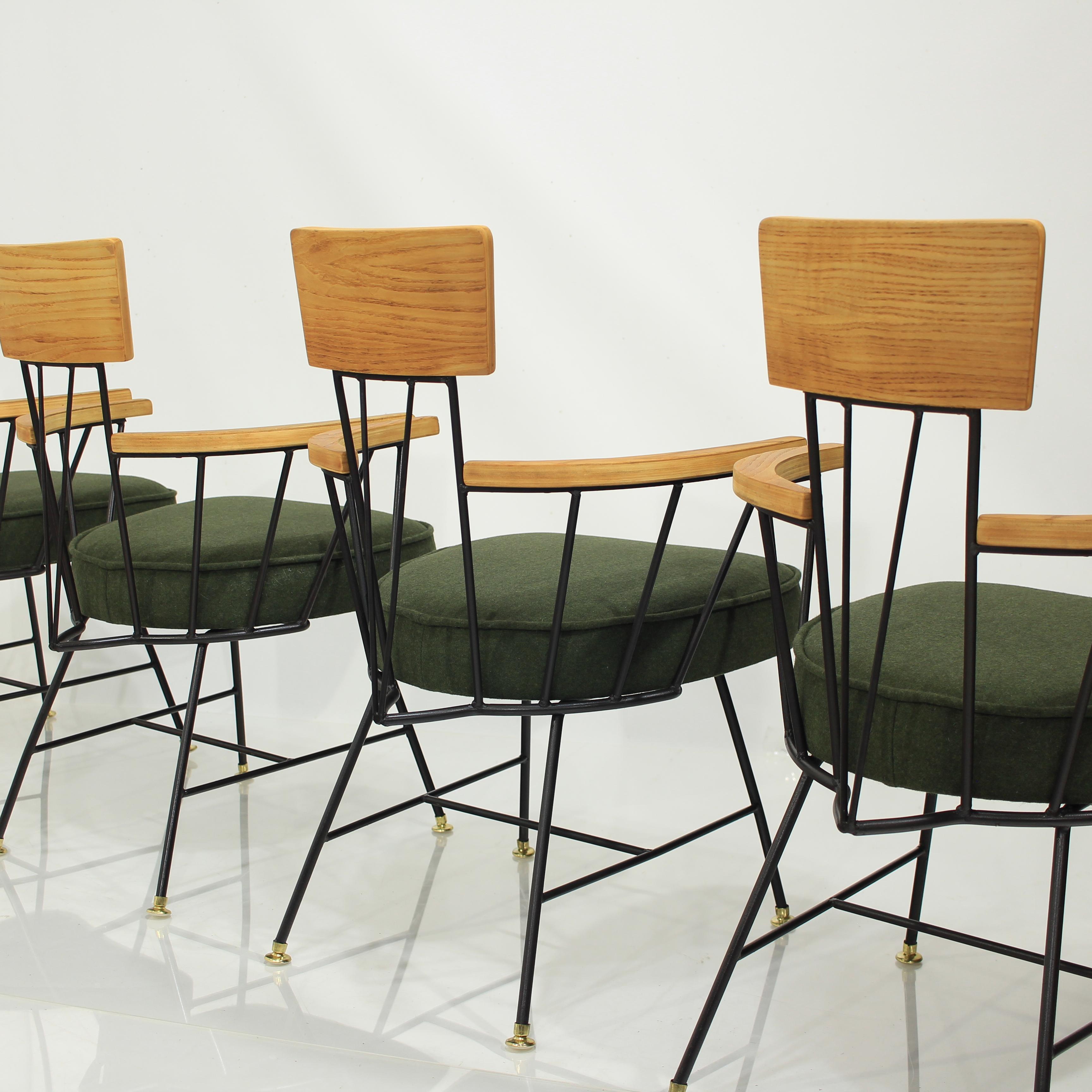 Brass Mid 20th Century Dining Chairs by Richard McCarthy in Iron and Wood