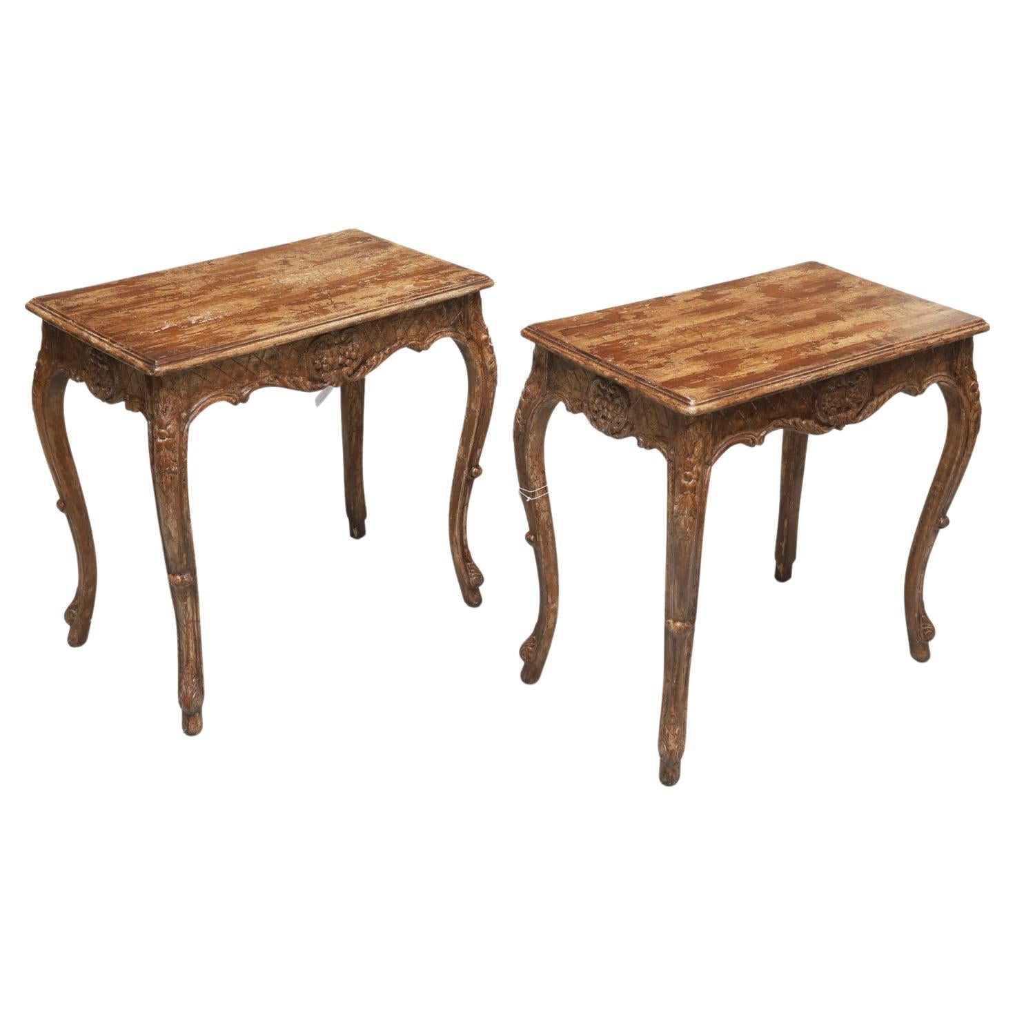 Mid 20th Century Distressed Louis XV Style Side Tables, a Pair For Sale