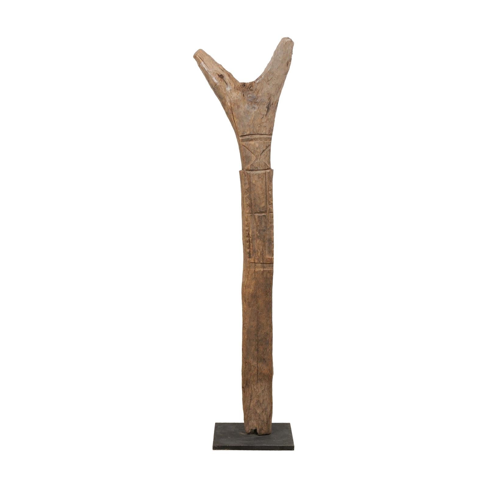 A Dogon Tribe Toguna Post from Mali (Mid 20th C.) on Custom Iron Stand For Sale