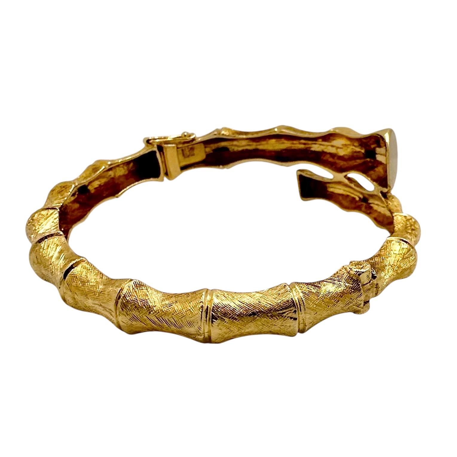 Women's Mid-20th Century Double Florentine Finish Gold Bamboo Motif Bypass Bracelet For Sale