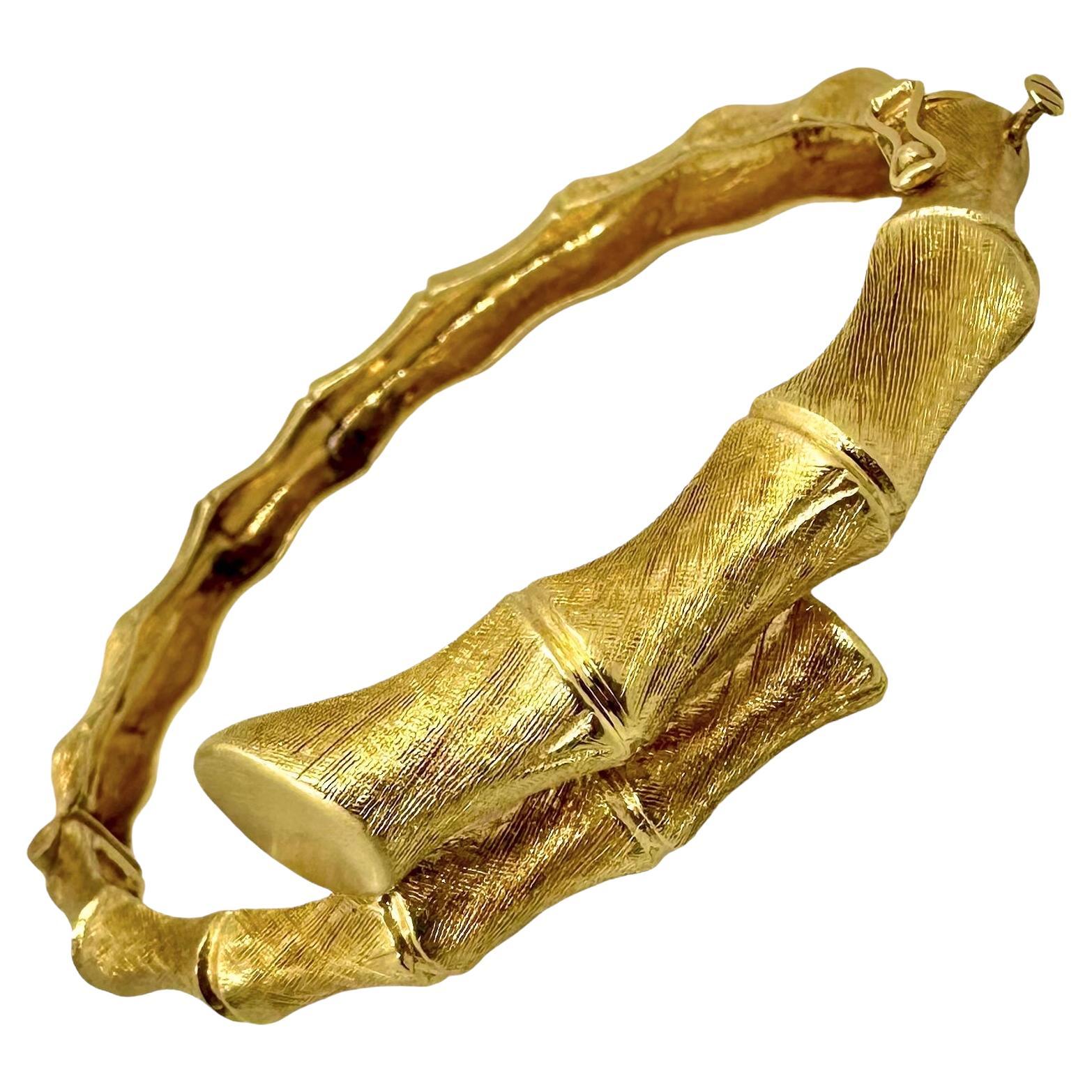 Mid-20th Century Double Florentine Finish Gold Bamboo Motif Bypass Bracelet For Sale