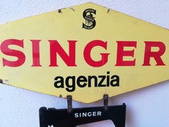 Mid-20th Century Double Side Enamel Italian Textile Machine Singer Sign