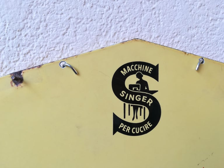 Mid-20th Century Double Side Enamel Italian Textile Machine Singer Sign ...