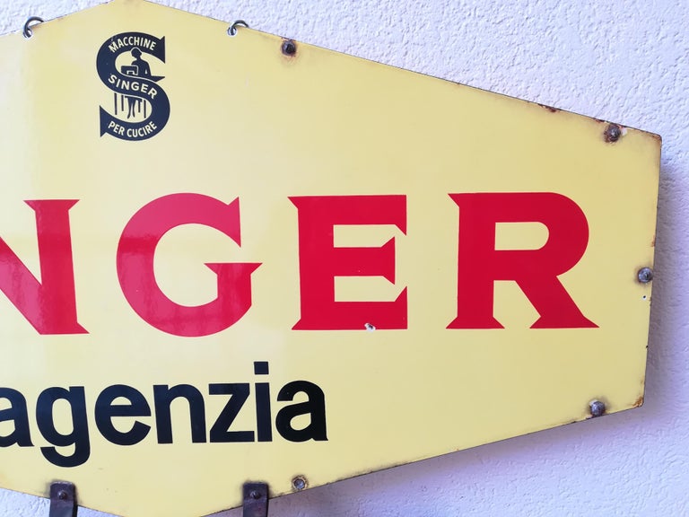 Mid-20th Century Double Side Enamel Italian Textile Machine Singer Sign ...
