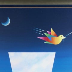 Mid 20th Century "Dove of Peace" Surrealist Oil Painting on Canvas by Braz Dias
