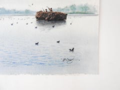 Mid-20th Century Duck Hunters Watercolor Painting