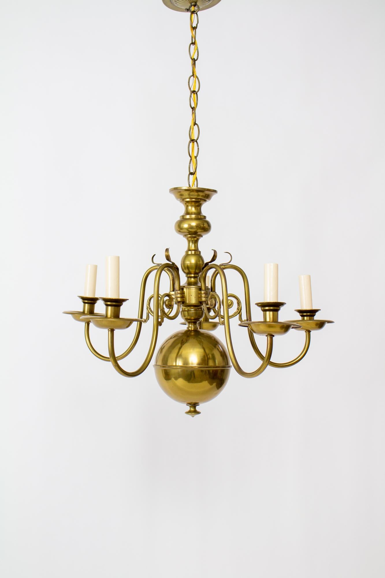 Mid-20th Century Dutch Colonial Style Brass Chandelier 1