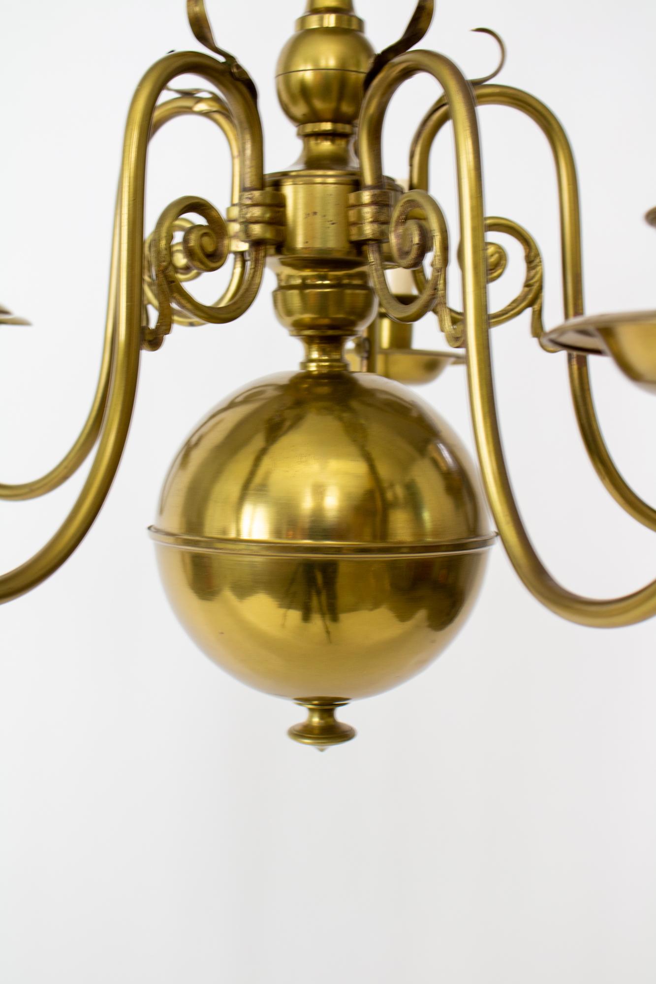 Mid-20th Century Dutch Colonial Style Brass Chandelier 2