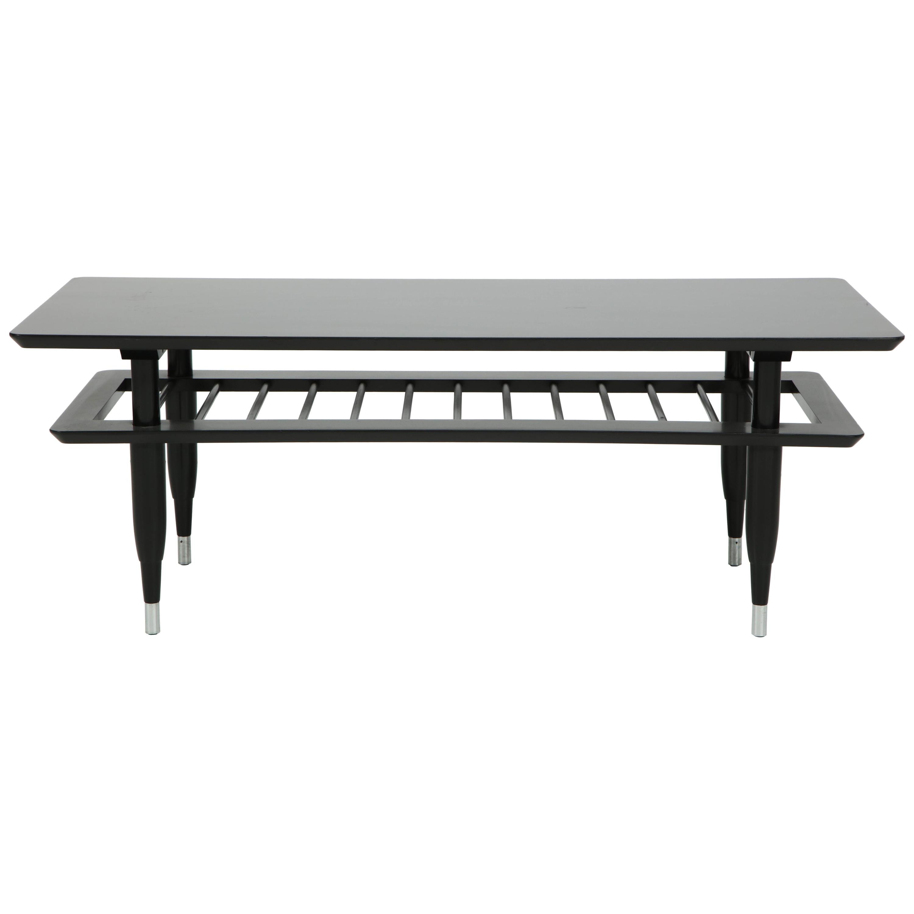 Mid-20th Century Ebonized Two-Tier Cocktail Table For Sale