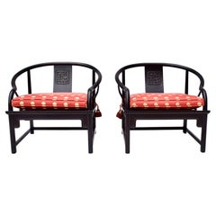 Mid 20th Century Ebony Horseshoe Lounge Chairs