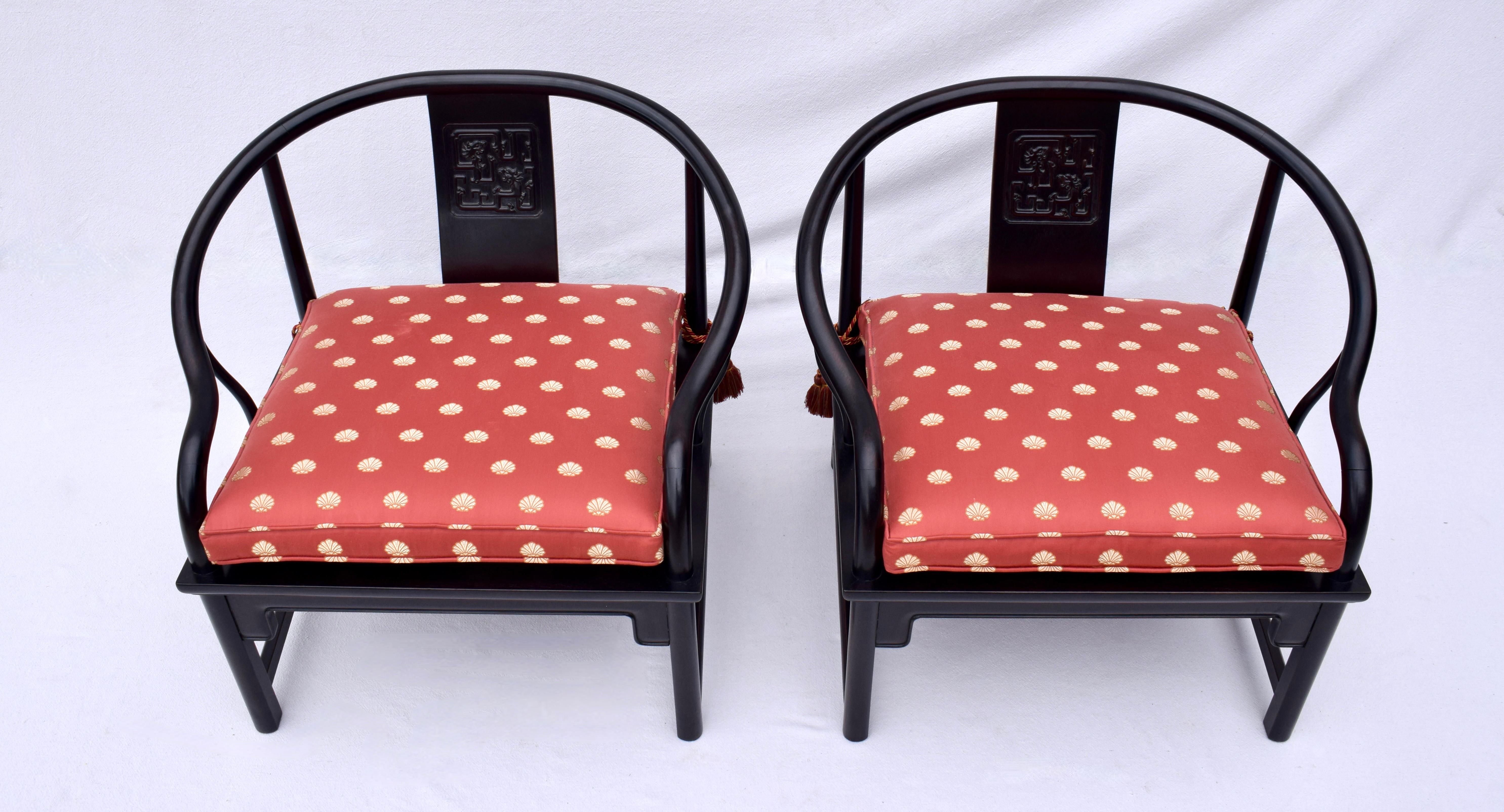 Mid 20th Century Ebony Horseshoe Lounge Chairs For Sale 3