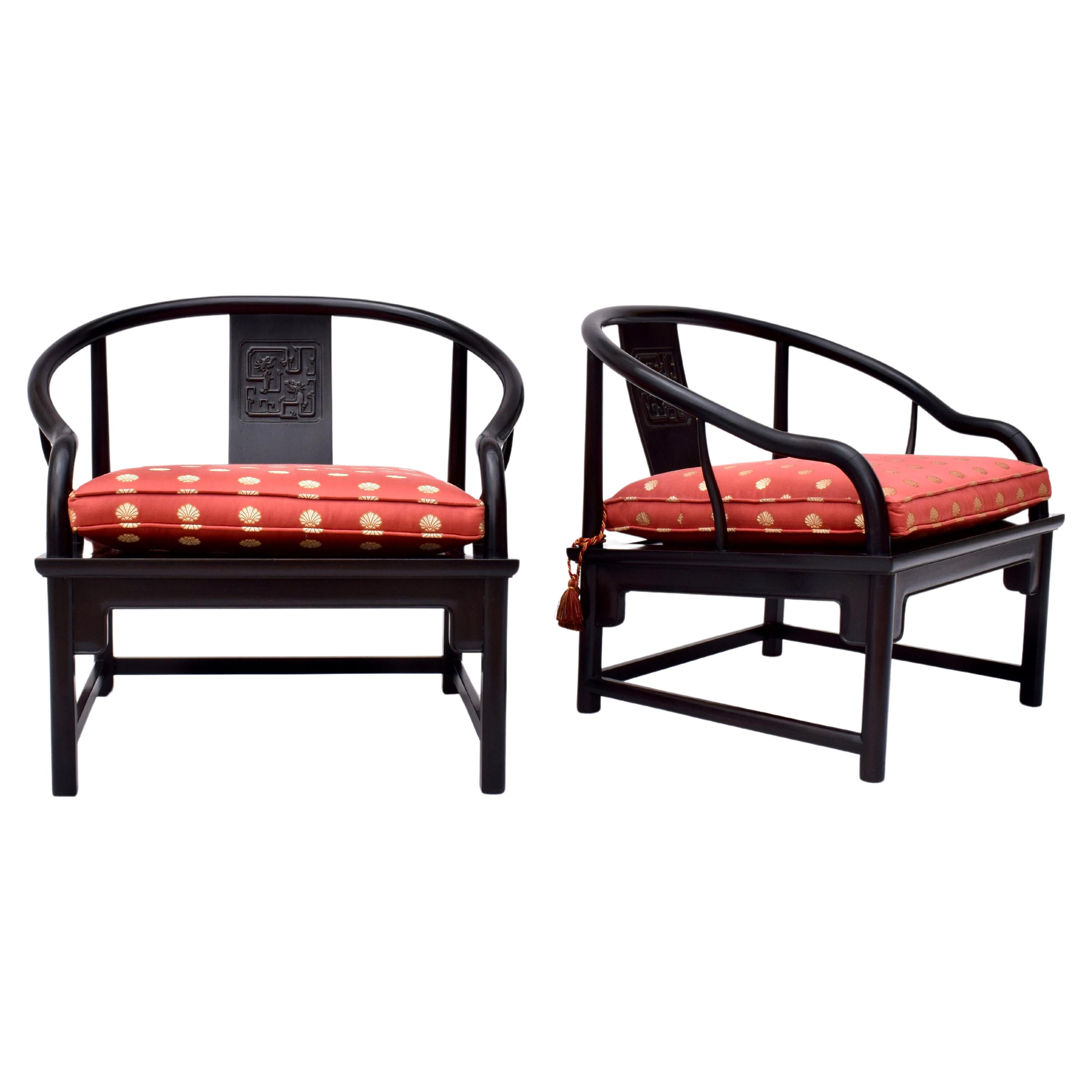 Mid 20th Century Ebony Horseshoe Lounge Chairs For Sale