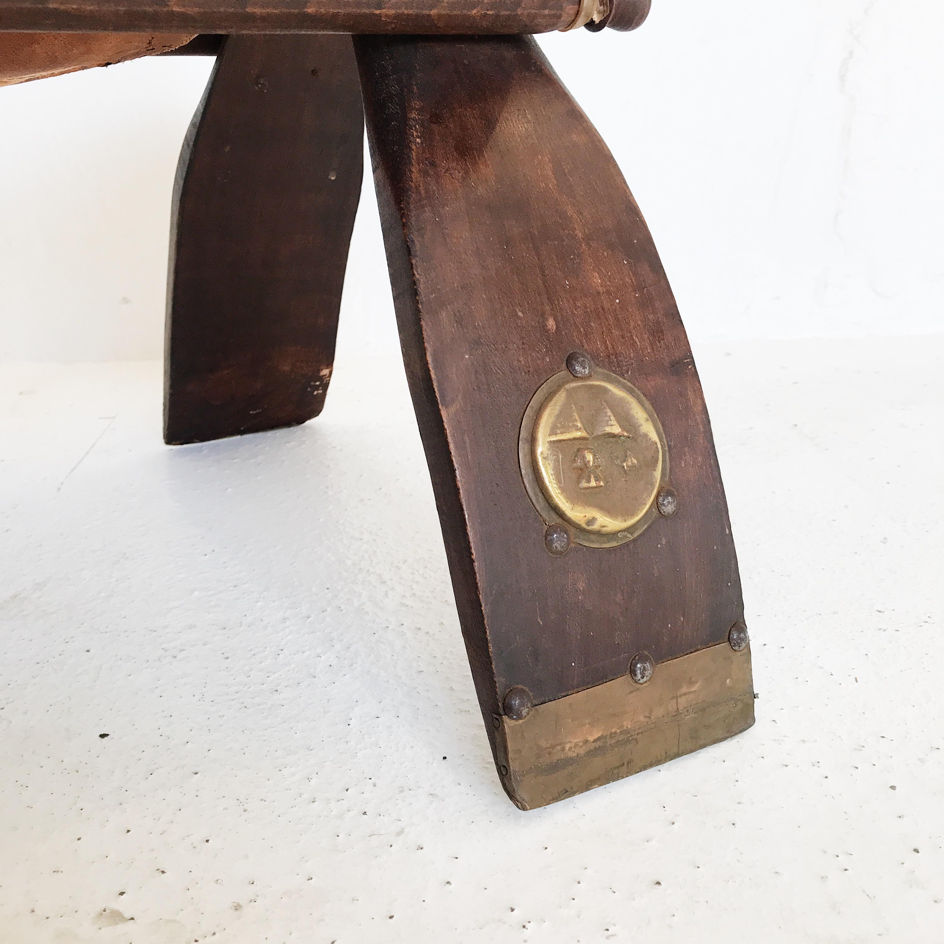 Mid-20th Century Egyptian Wooden Camel Saddle Stool with Original Leather Saddle For Sale 3