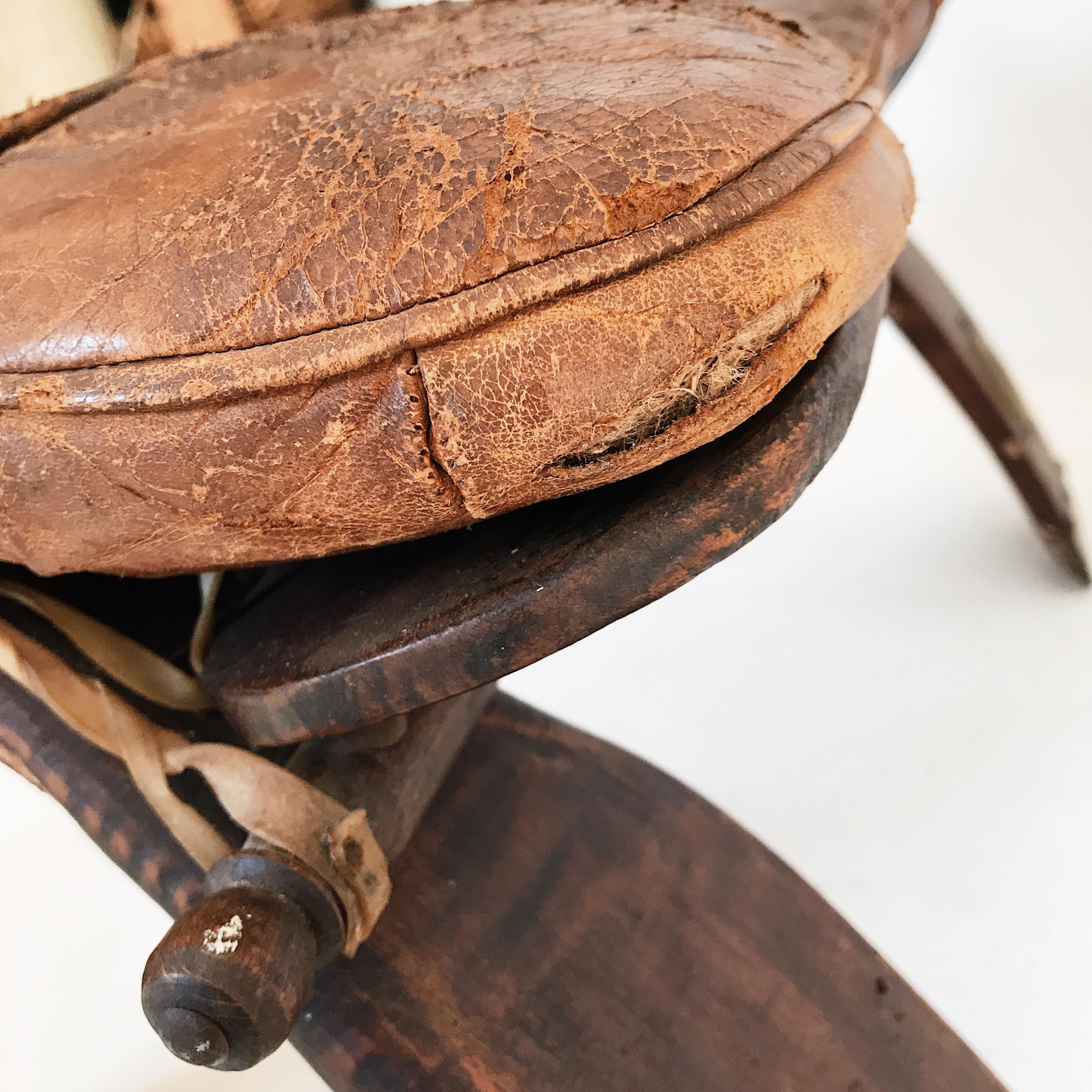 Mid-20th Century Egyptian Wooden Camel Saddle Stool with Original Leather Saddle For Sale 12