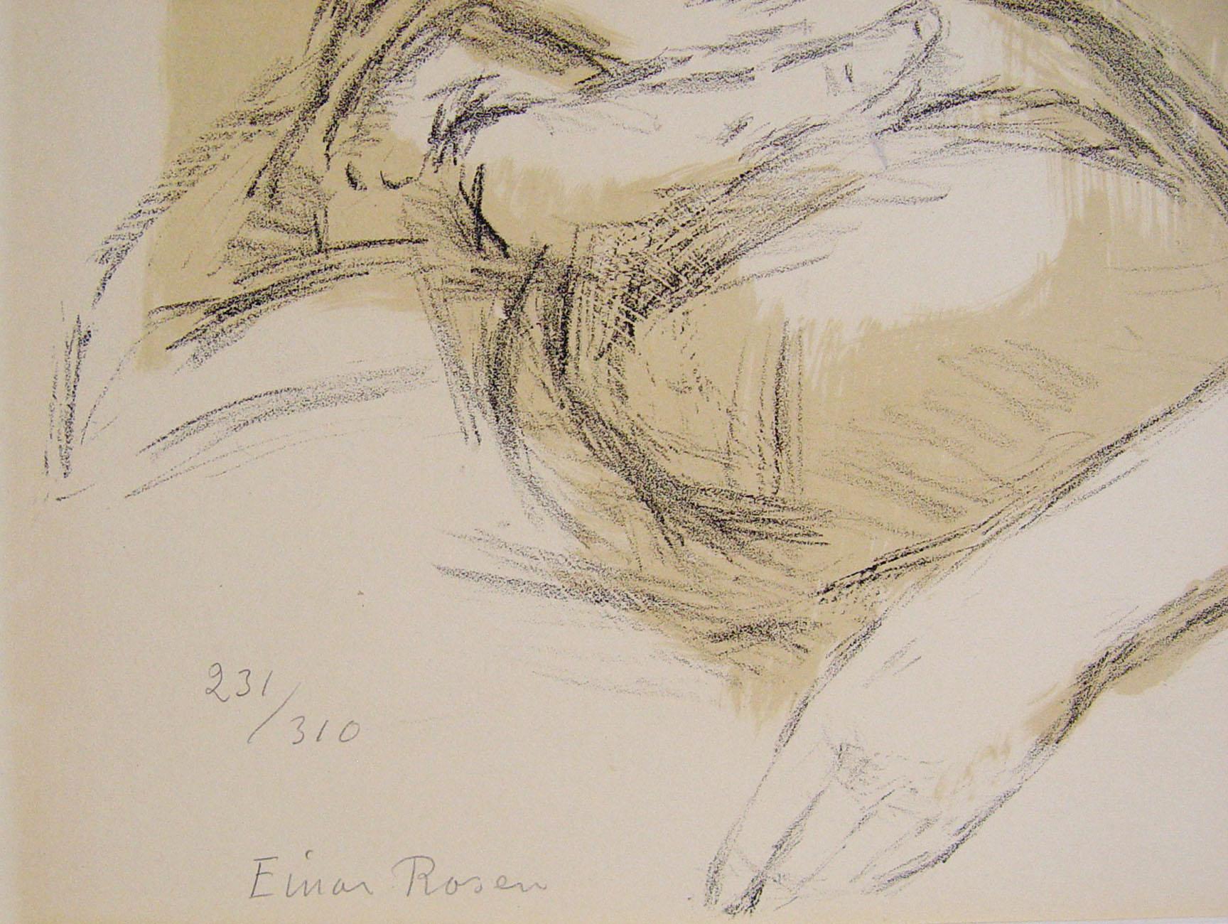 Mid 20th century lithograph on paper portrait of girl hold cat by Einar Rosen (1910-1998) Sweden. Signed and numbered 231/310 in pencil lower left corner. Unframed, age toning.