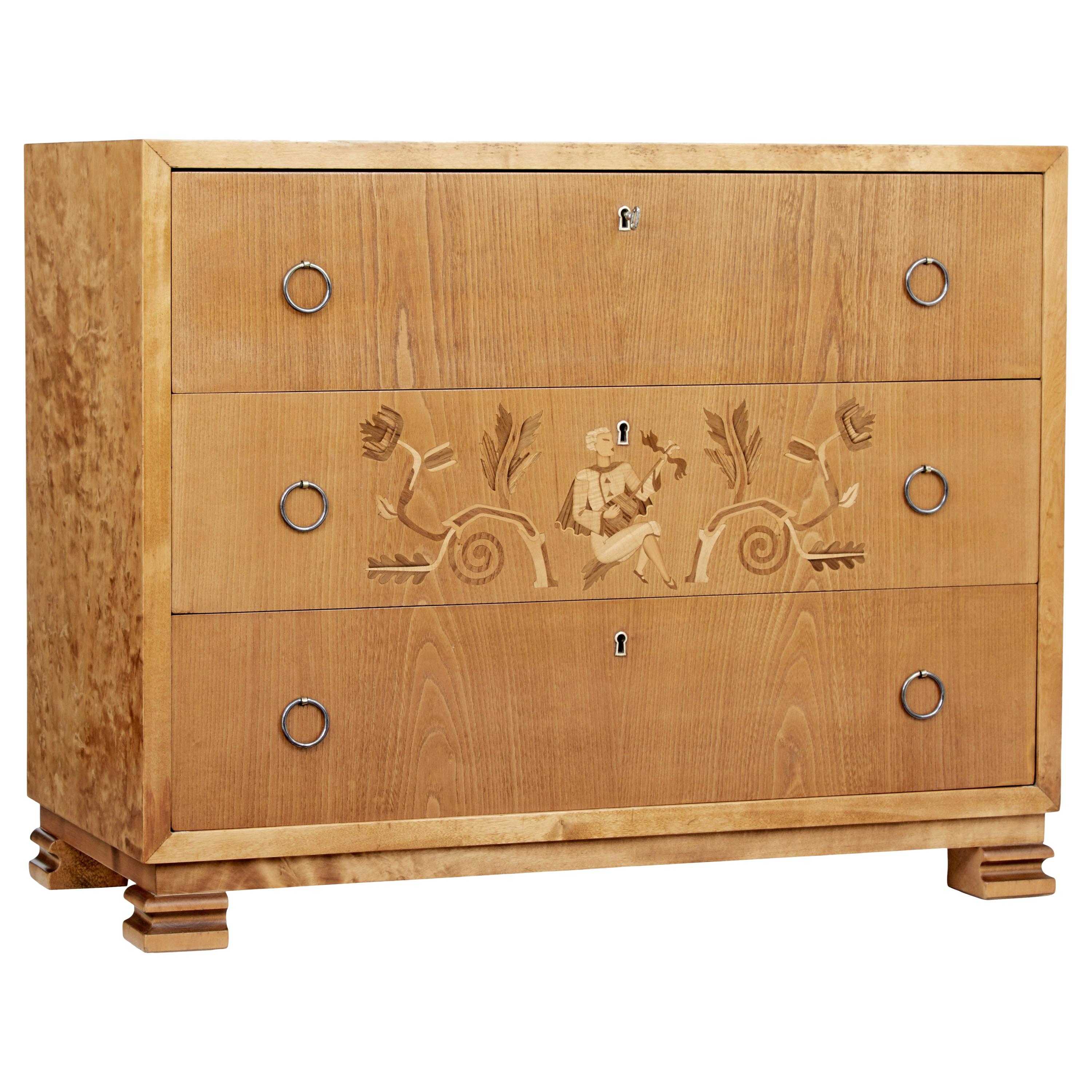 Mid-20th Century Elm and Birch Swedish Grace Chest of Drawers