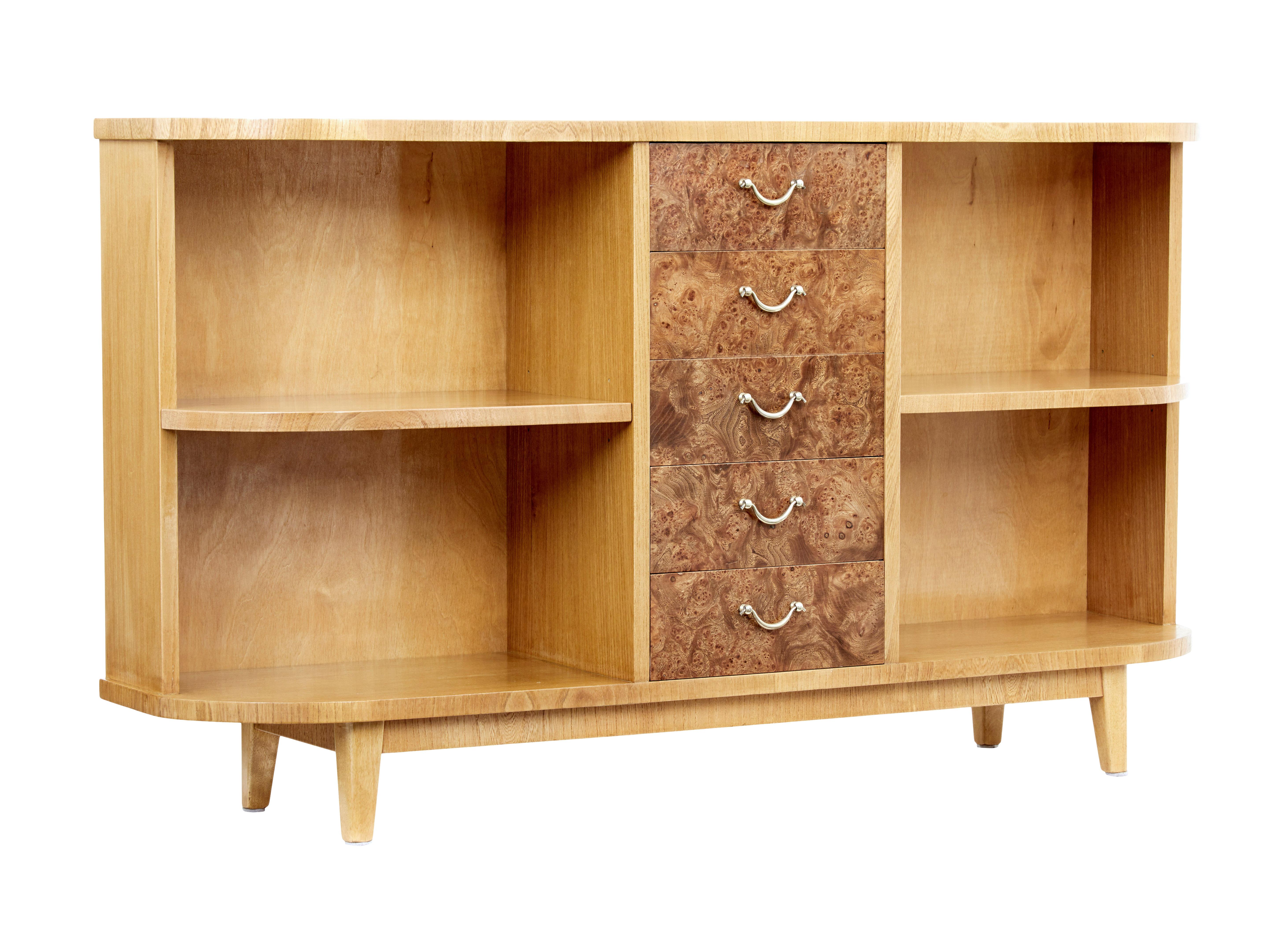 Mid-Century Modern Mid-20th Century Elm and Burr Low Open Bookcase