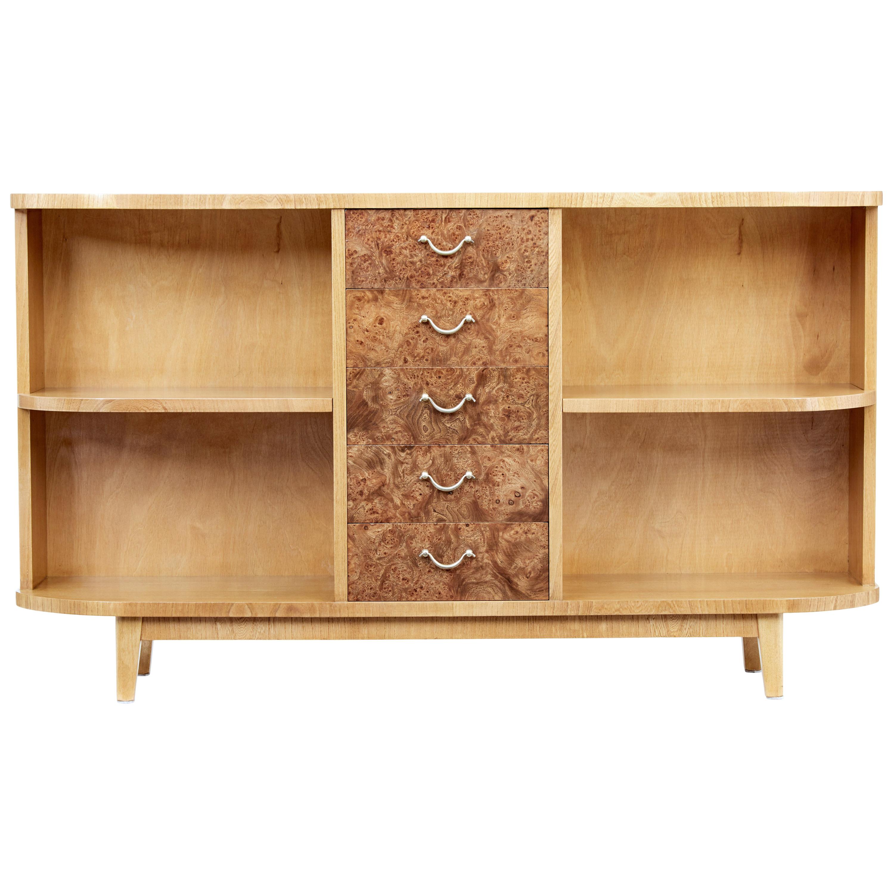 Mid-20th Century Elm and Burr Low Open Bookcase