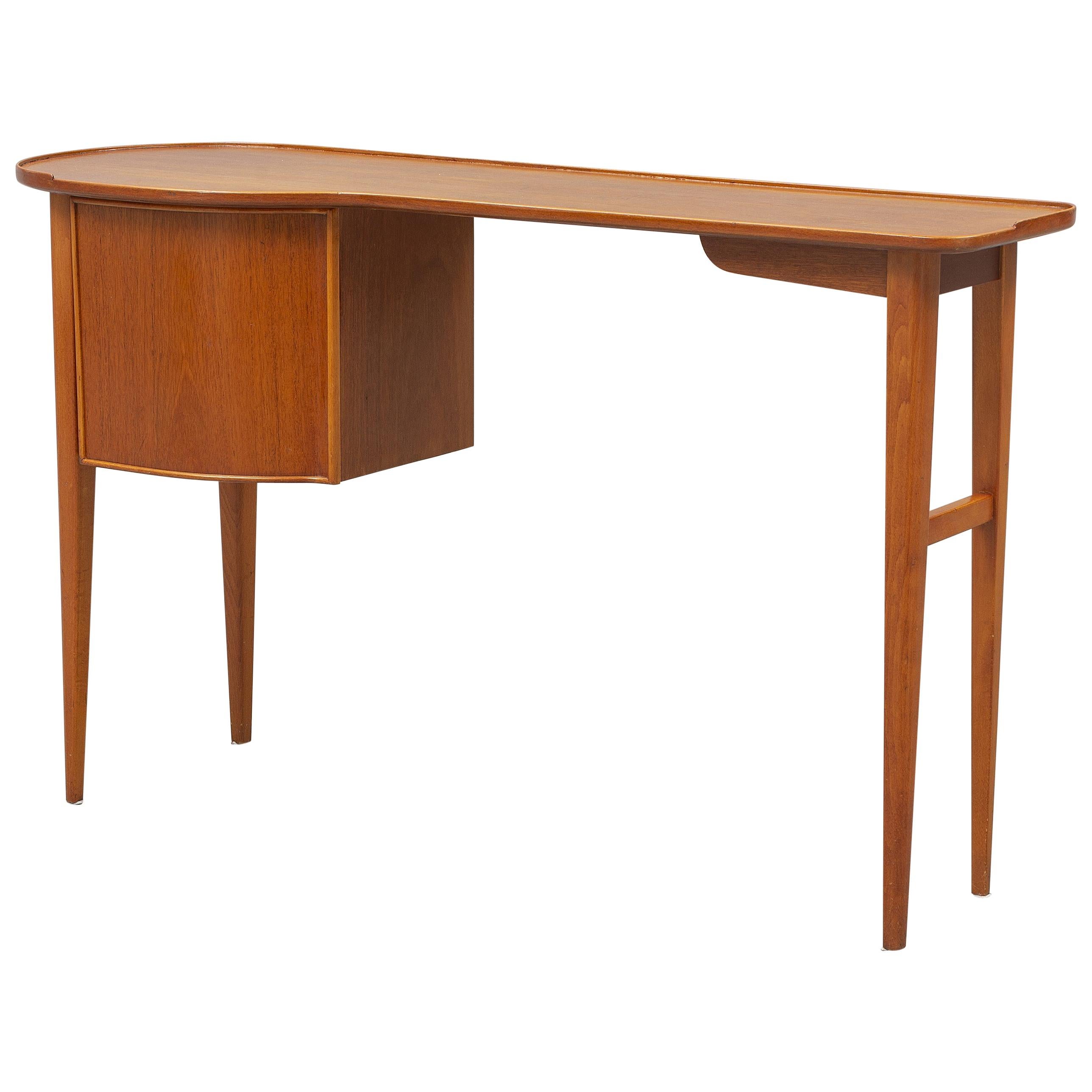 Midcentury Sculptural Elm Wood Desk/Console/Vanity Table, 1950s