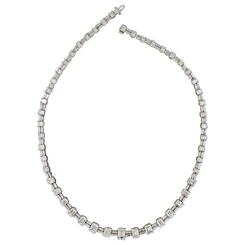 Mid-20th Century Emerald-Cut Diamond Necklace, 33.00 Carat 'GIA' For Sale