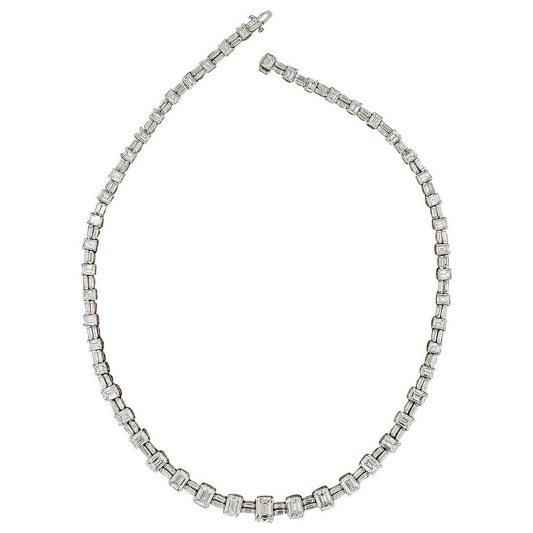 Mid-20th Century Emerald-Cut Diamond Necklace, 33.00 Carat 'GIA' For ...