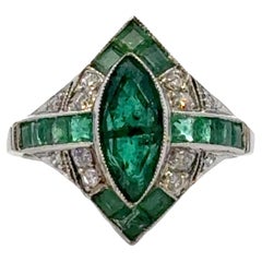 Mid-20th Century Emerald Diamond Platinum Vintage Cocktail Ring