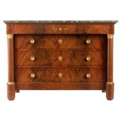Mid 20th Century Empire Mahogany Commode Chest with Marble Top