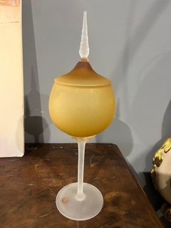 Mid 20th Century Empoli Italy Satin Glass Amber Covered Apothecary Jar
