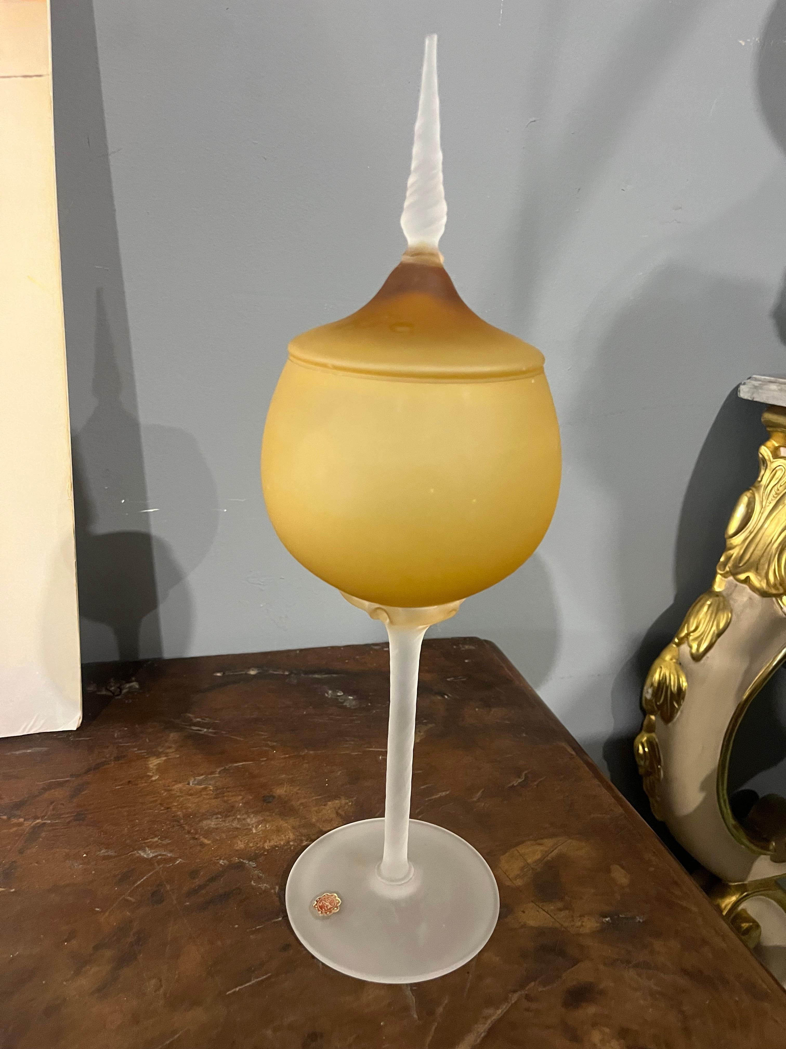 Italian Mid 20th Century Empoli Italy Satin Glass Amber Covered Apothecary Jar For Sale