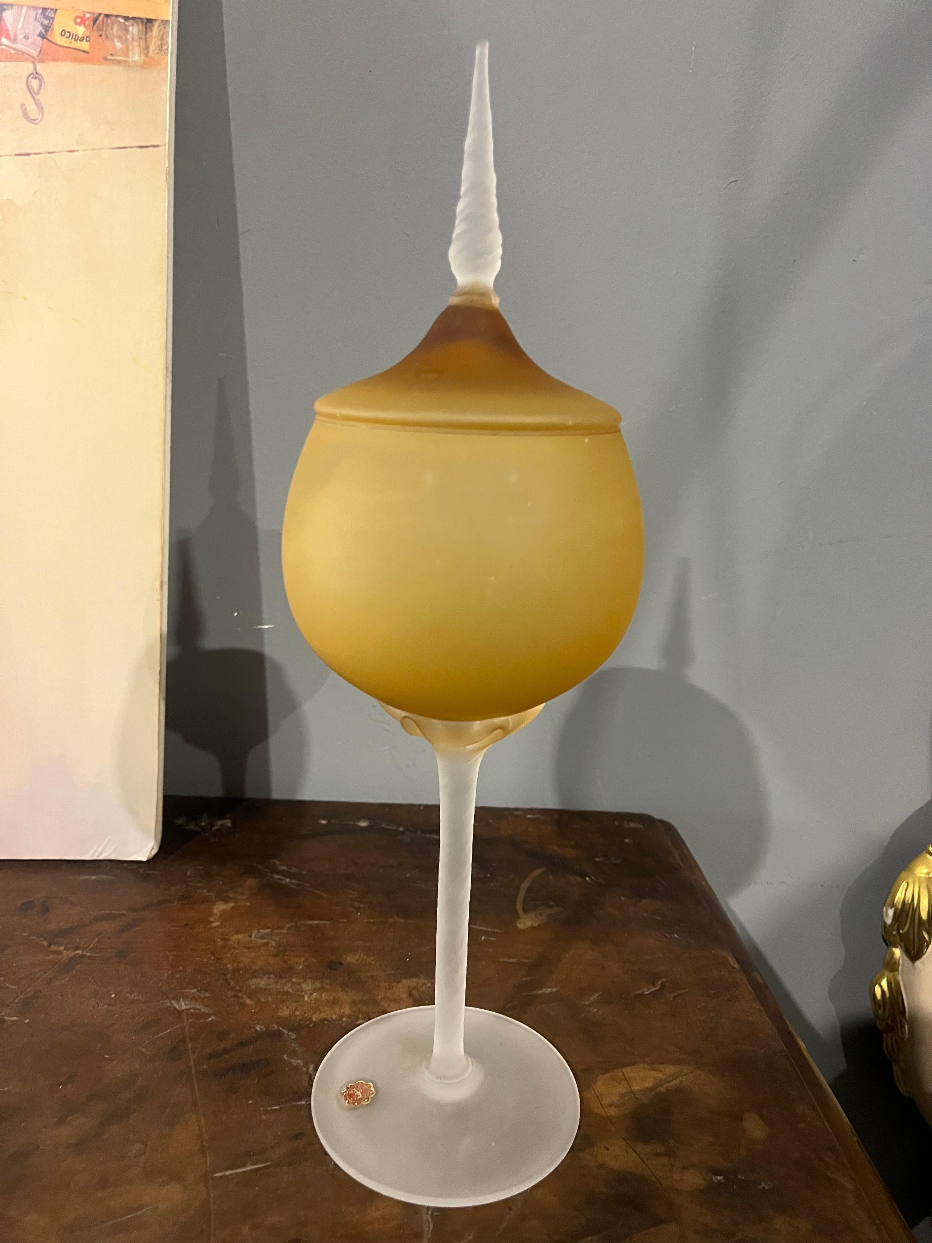 Mid-20th Century Mid 20th Century Empoli Italy Satin Glass Amber Covered Apothecary Jar For Sale
