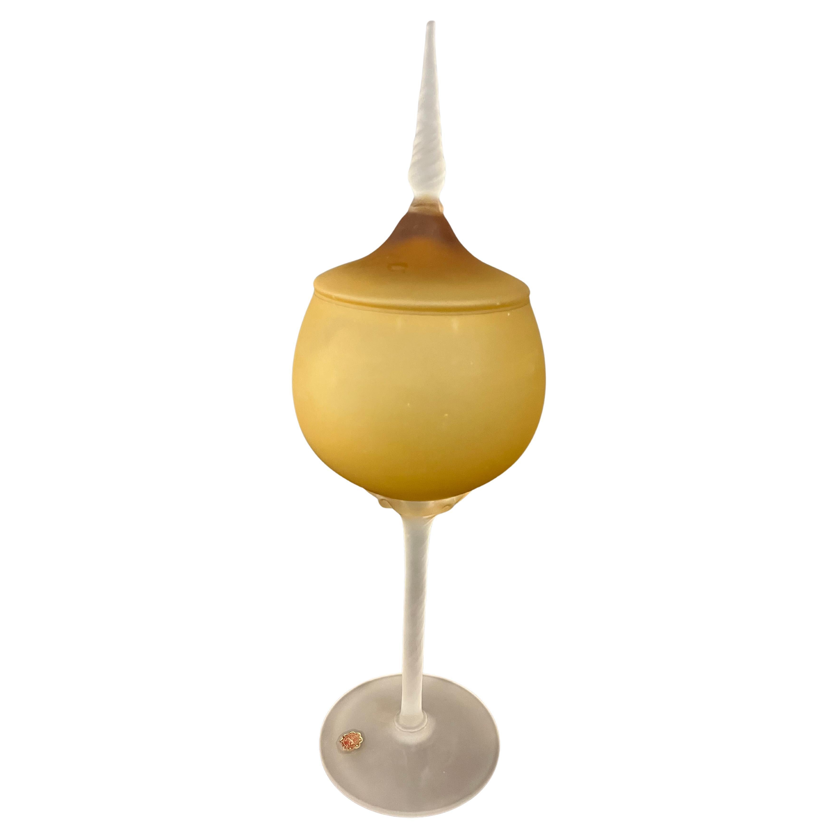 Mid 20th Century Empoli Italy Satin Glass Amber Covered Apothecary Jar For Sale