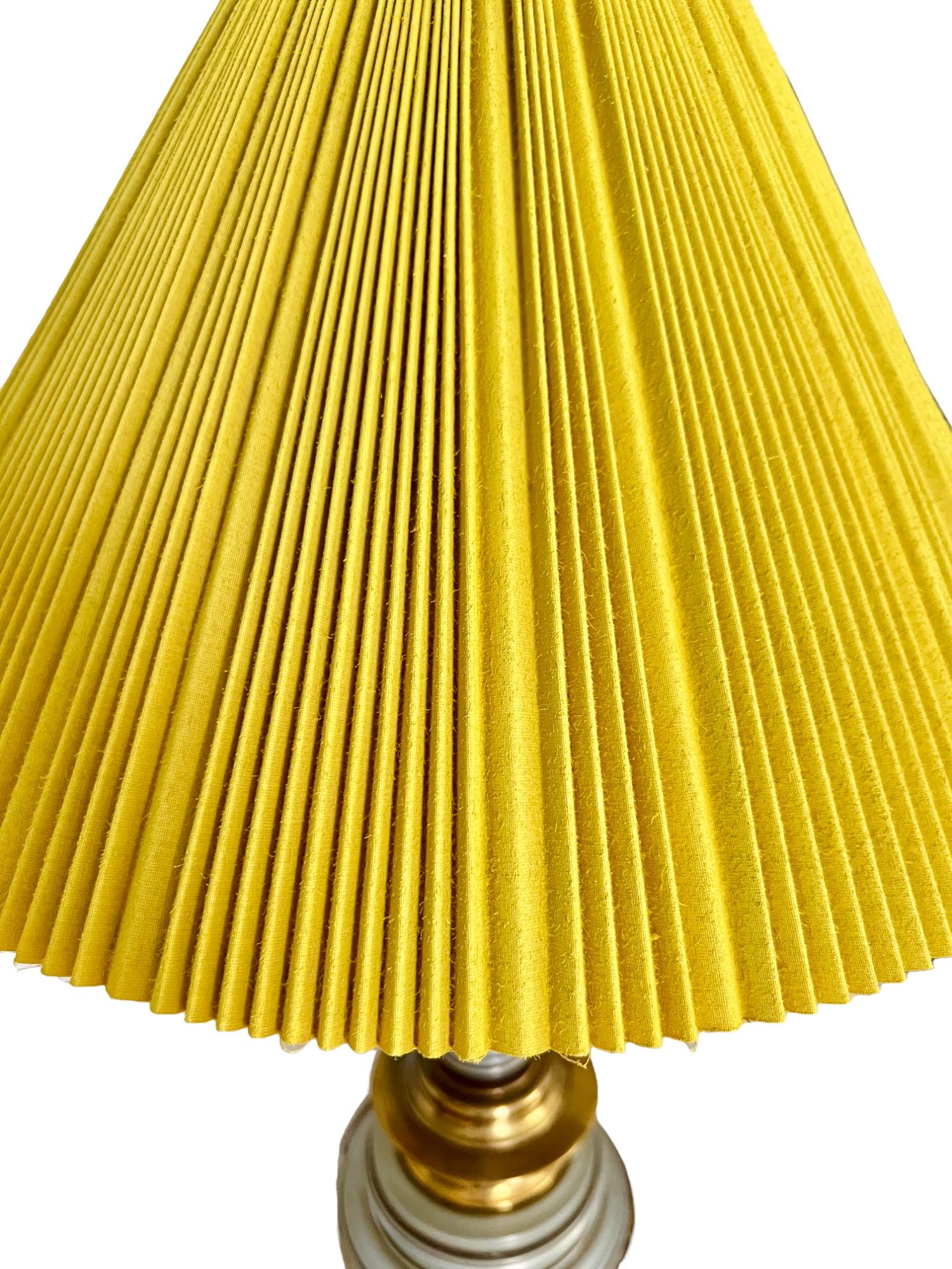 Hollywood Regency Enamel & Brass Lamps with Yellow Shades, a Pair 4
