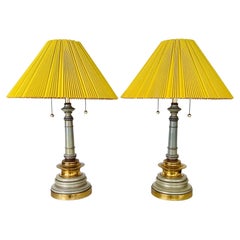Hollywood Regency Enamel & Brass Lamps with Yellow Shades, a Pair