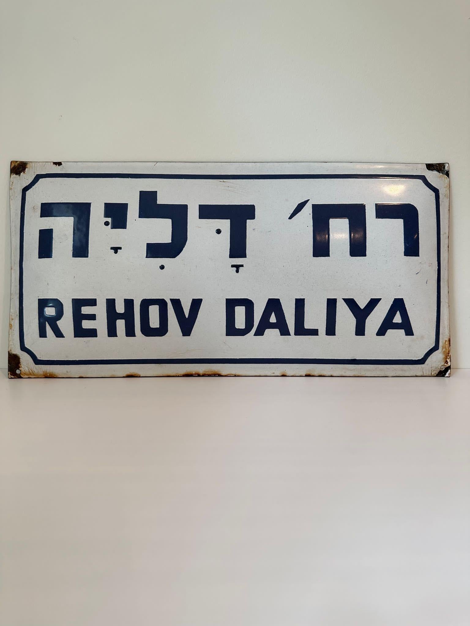 Mid-Century Modern Mid-20th Century Enamel and Iron Israeli 'Daliya' Street Name Sign  For Sale