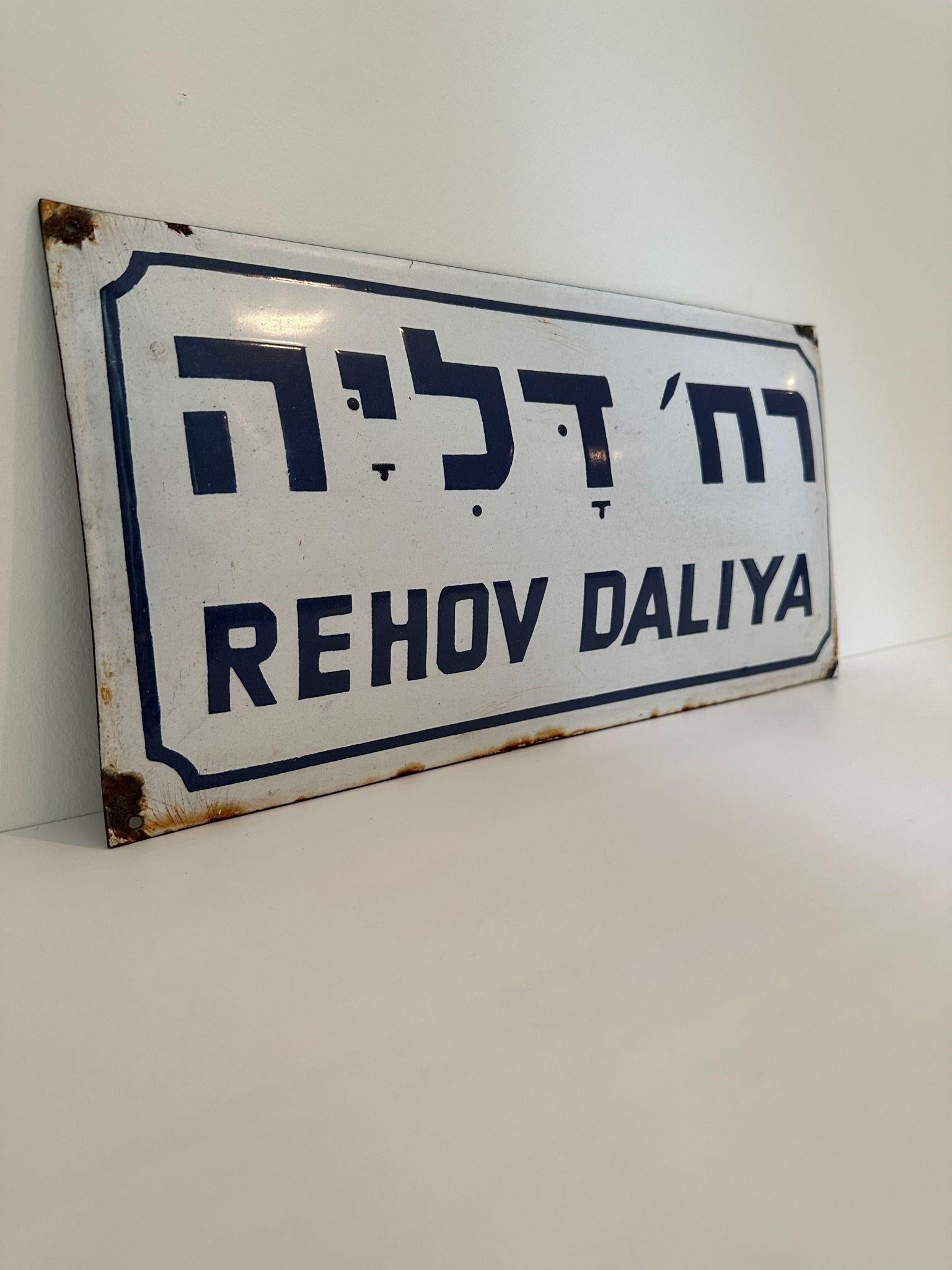 Mid-20th Century Enamel and Iron Israeli 'Daliya' Street Name Sign  For Sale 2