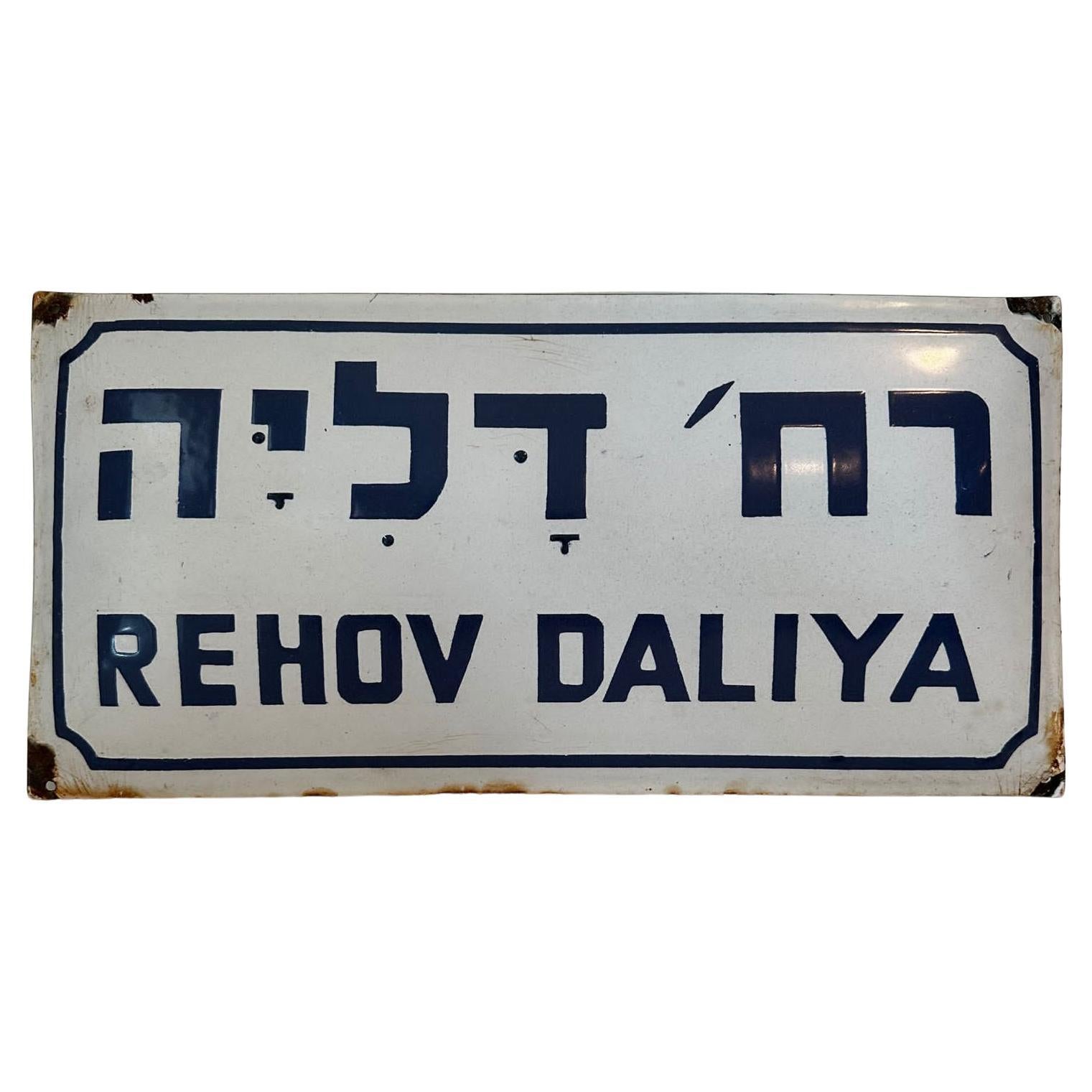 Mid-20th Century Enamel and Iron Israeli 'Daliya' Street Name Sign  For Sale