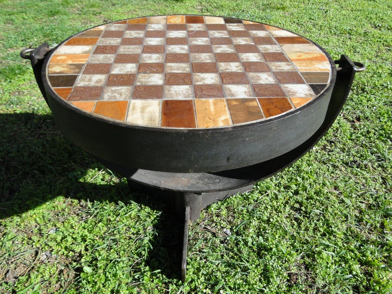 Mid-Century Modern  Enameled Lava Stone Ceramic Coffee Table Flip Top Chess  For Sale