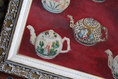 Mid 20th Century  English 1972 Oil on Board 18th Century Teapots Folk Art