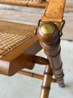 Mid-20th Century English Campaign Faux Bamboo Cane Folding Sling Armchairs-Pair