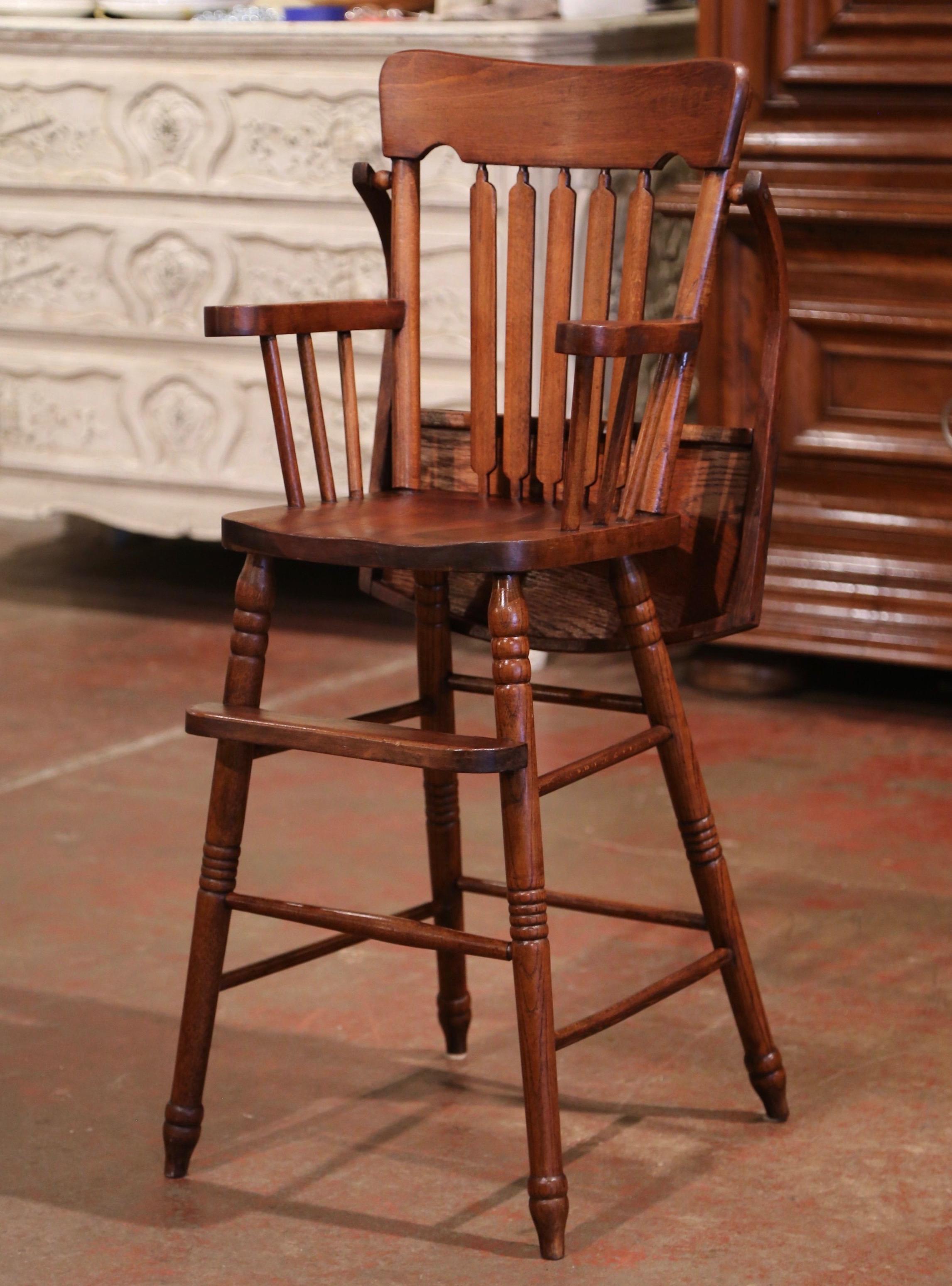 Art Deco Mid-20th Century English Carved Oak Ladder Back Child High Chair
