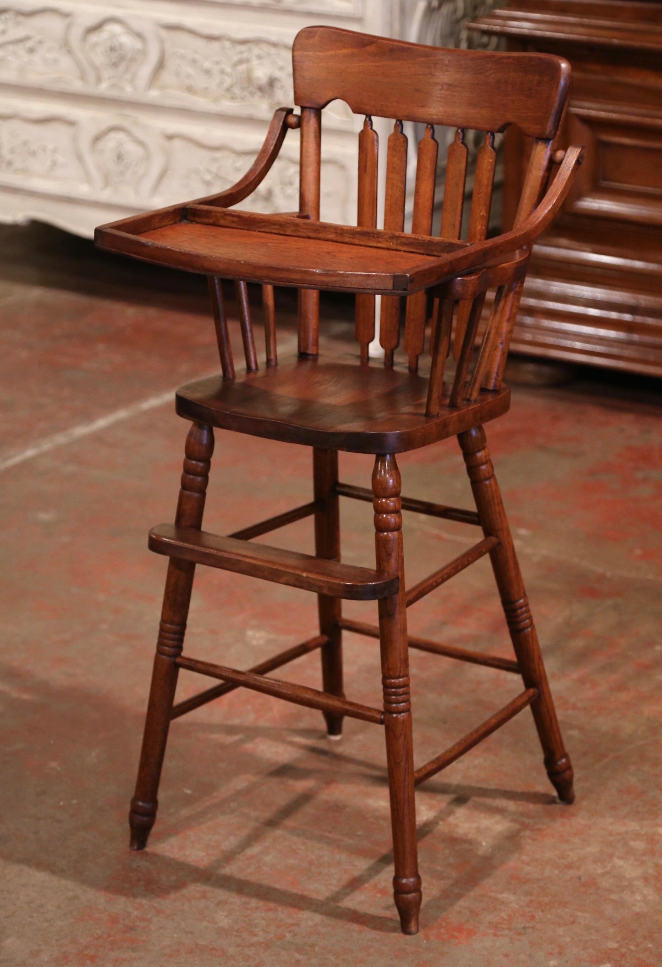 Hand-Crafted Mid-20th Century English Carved Oak Ladder Back Child High Chair