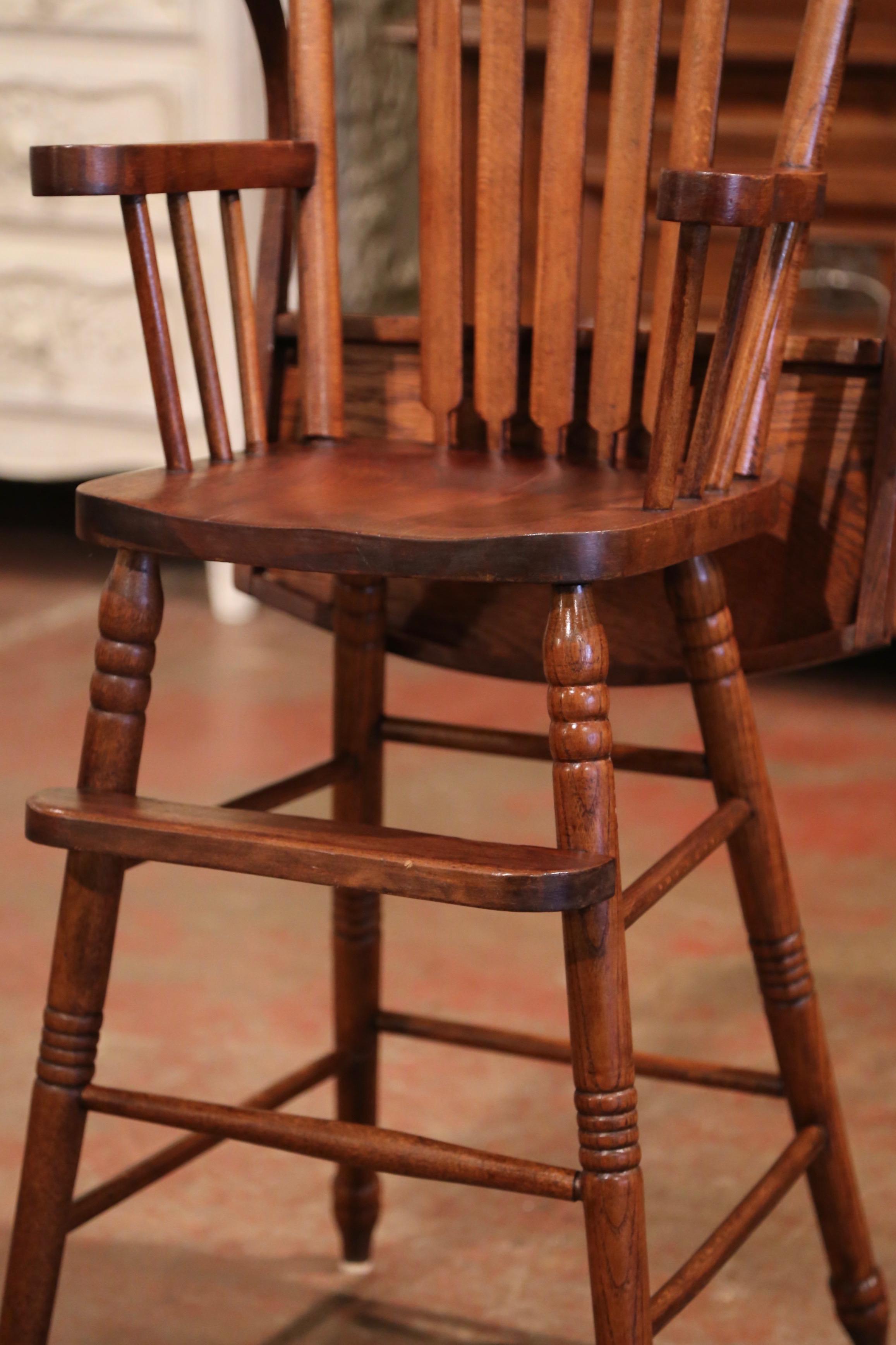 Mid-20th Century English Carved Oak Ladder Back Child High Chair In Excellent Condition In Dallas, TX