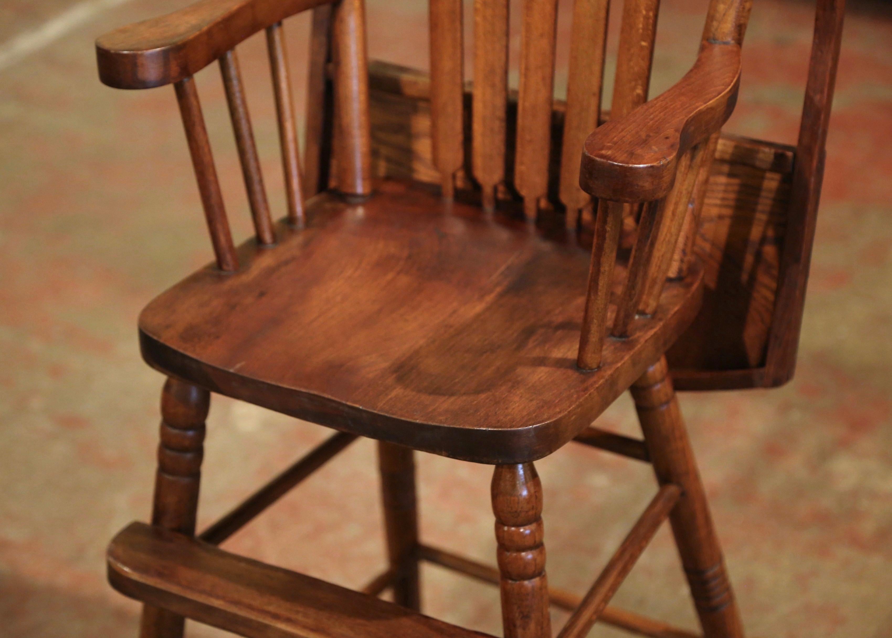 Mid-20th Century English Carved Oak Ladder Back Child High Chair 1