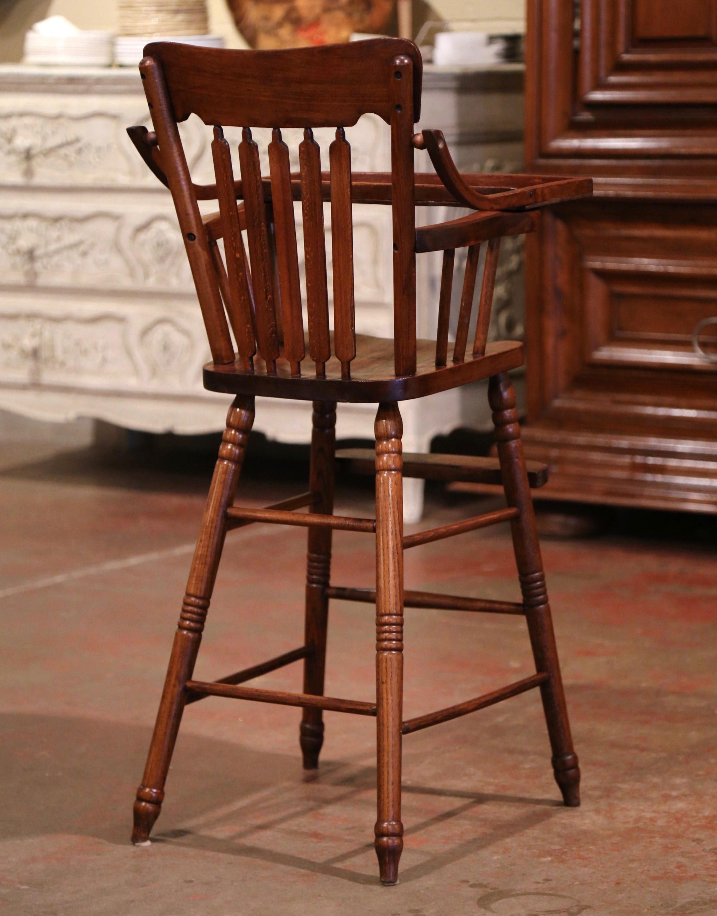 Mid-20th Century English Carved Oak Ladder Back Child High Chair 2