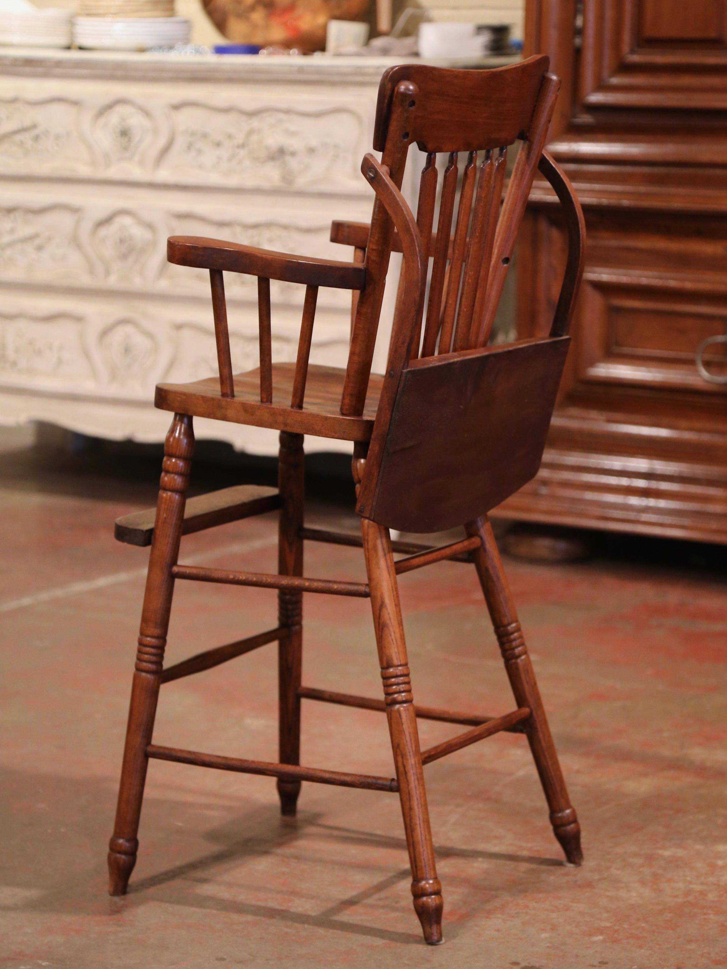 Mid-20th Century English Carved Oak Ladder Back Child High Chair 3