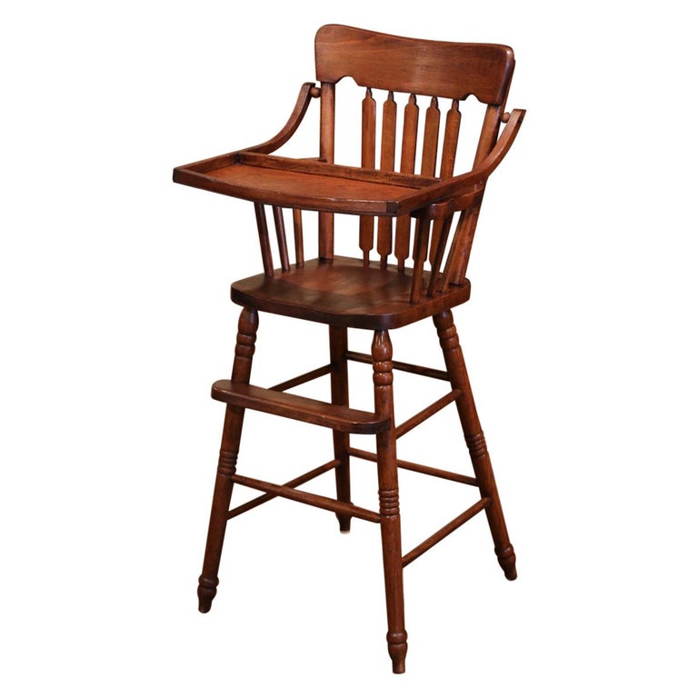 Mid20th Century English Carved Oak Ladder Back Child High Chair at 1stDibs