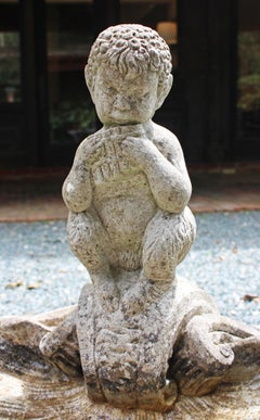 Mid-20th Century English Cast Stone Bird Bath Featuring Pan Playing Pipes