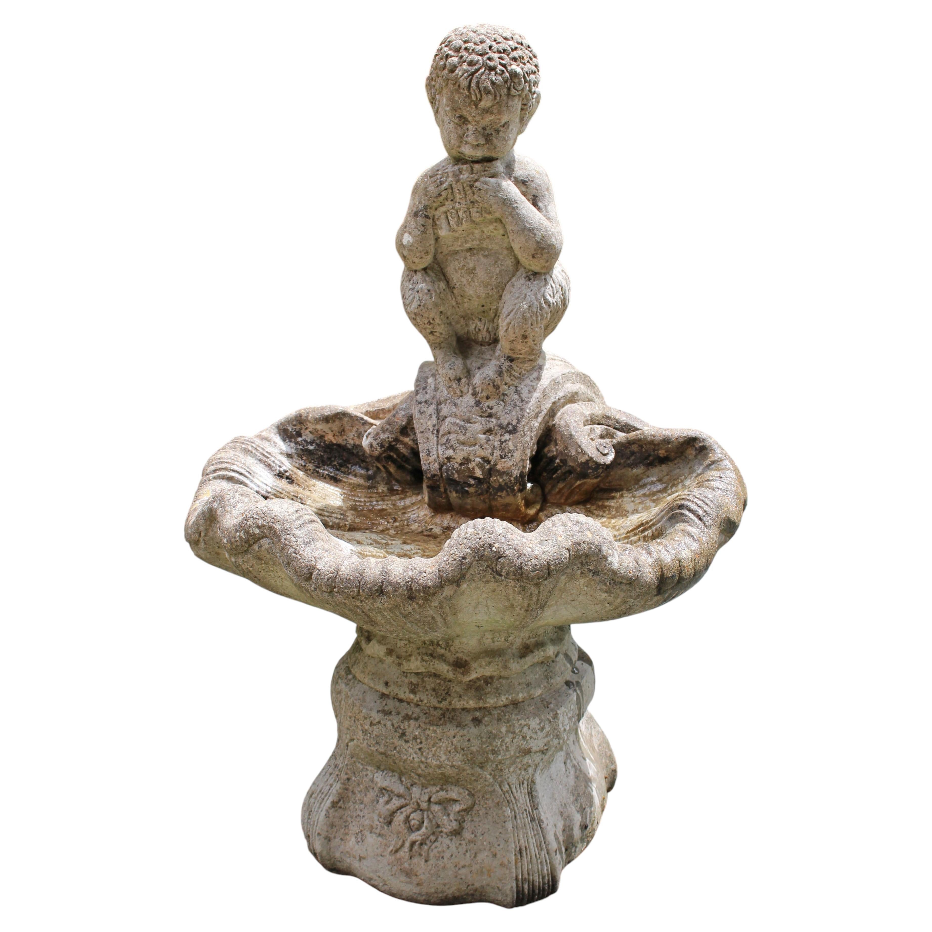 Mid-20th Century English Cast Stone Bird Bath Featuring Pan Playing Pipes