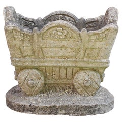 Mid-20th Century English Cast Stone Mine Shaft Cart Form Planter